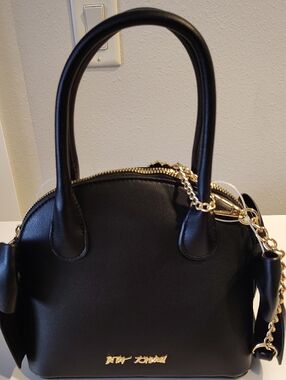 Betsey Johnson Black Satchel with Gold Chain Strap
